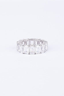 White Finish Emerald- Cut Zircon Ring In Sterling Silver