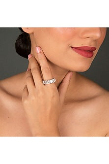 White Finish Emerald- Cut Zircon Ring In Sterling Silver
