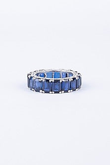 White Finish Sapphire Ring In Sterling Silver