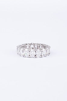 White Finish Oval-Cut Zircon Ring In Sterling Silver