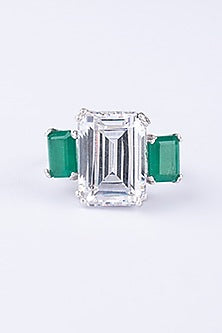 White Finish Emerald Ring In Sterling Silver