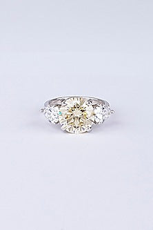 White Finish Pear-Shaped Zircon Ring In Sterling Silver