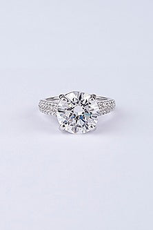 White Finish Round Solitaire Ring In Sterling Silver