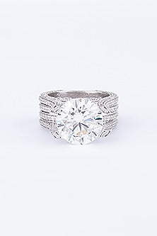 White Finish Round Zircon Ring In Sterling Silver