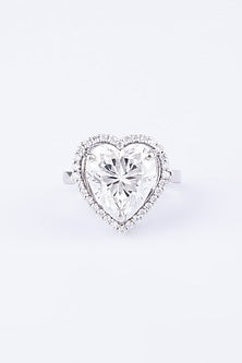 White Finish Heart-Cut Zircon Ring In Sterling Silver