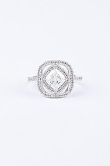 White Finish Princess-Cut Zircon Ring In Sterling Silver