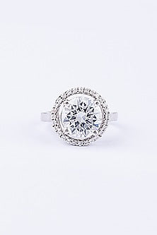 White Finish Round Ring In Sterling Silver