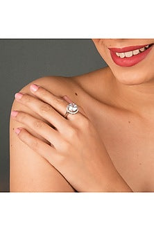 White Finish Round Ring In Sterling Silver