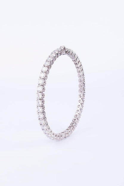 White Finish Round Zircon Bangle In Sterling Silver