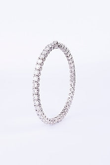 White Finish Round Zircon Bangle In Sterling Silver