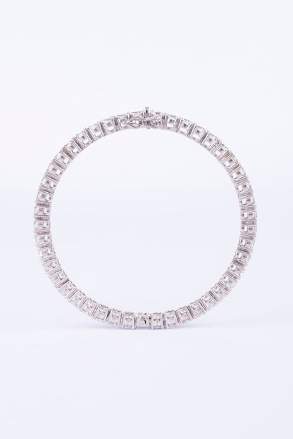 White Finish Round Zircon Bangle In Sterling Silver