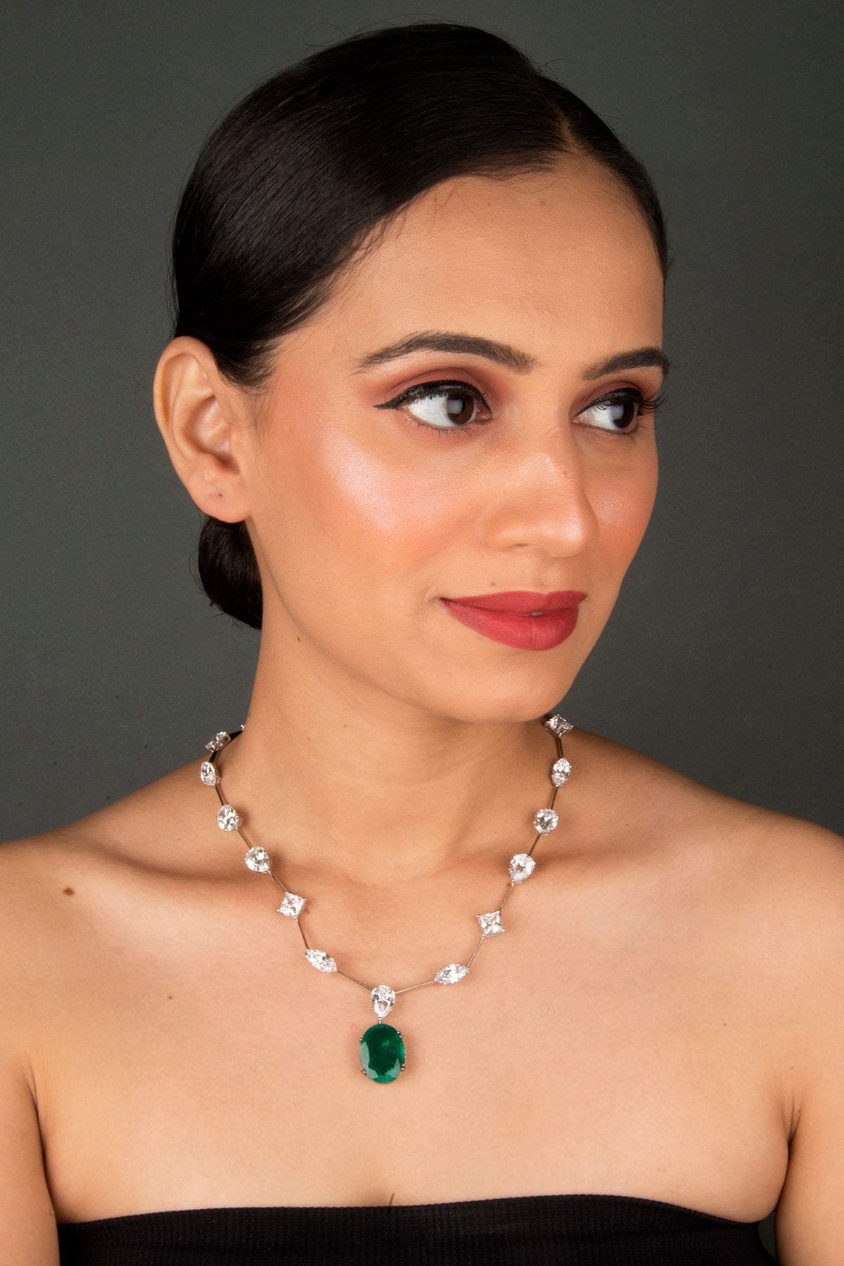 White Finish Emerald Necklace In Sterling Silver