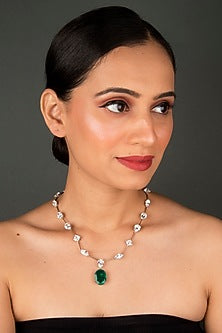 White Finish Emerald Necklace In Sterling Silver