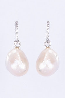 White Finish Baroque Pearl Earrings In Sterling Silver