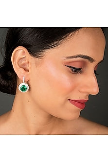 White Finish Round Stud Earrings In Sterling Silver