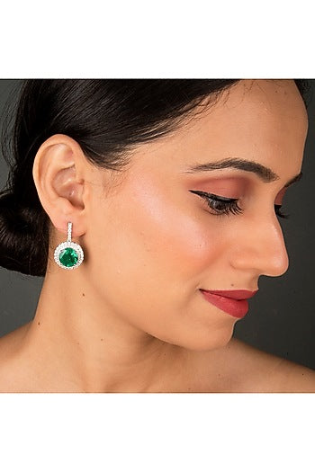 White Finish Round Stud Earrings In Sterling Silver