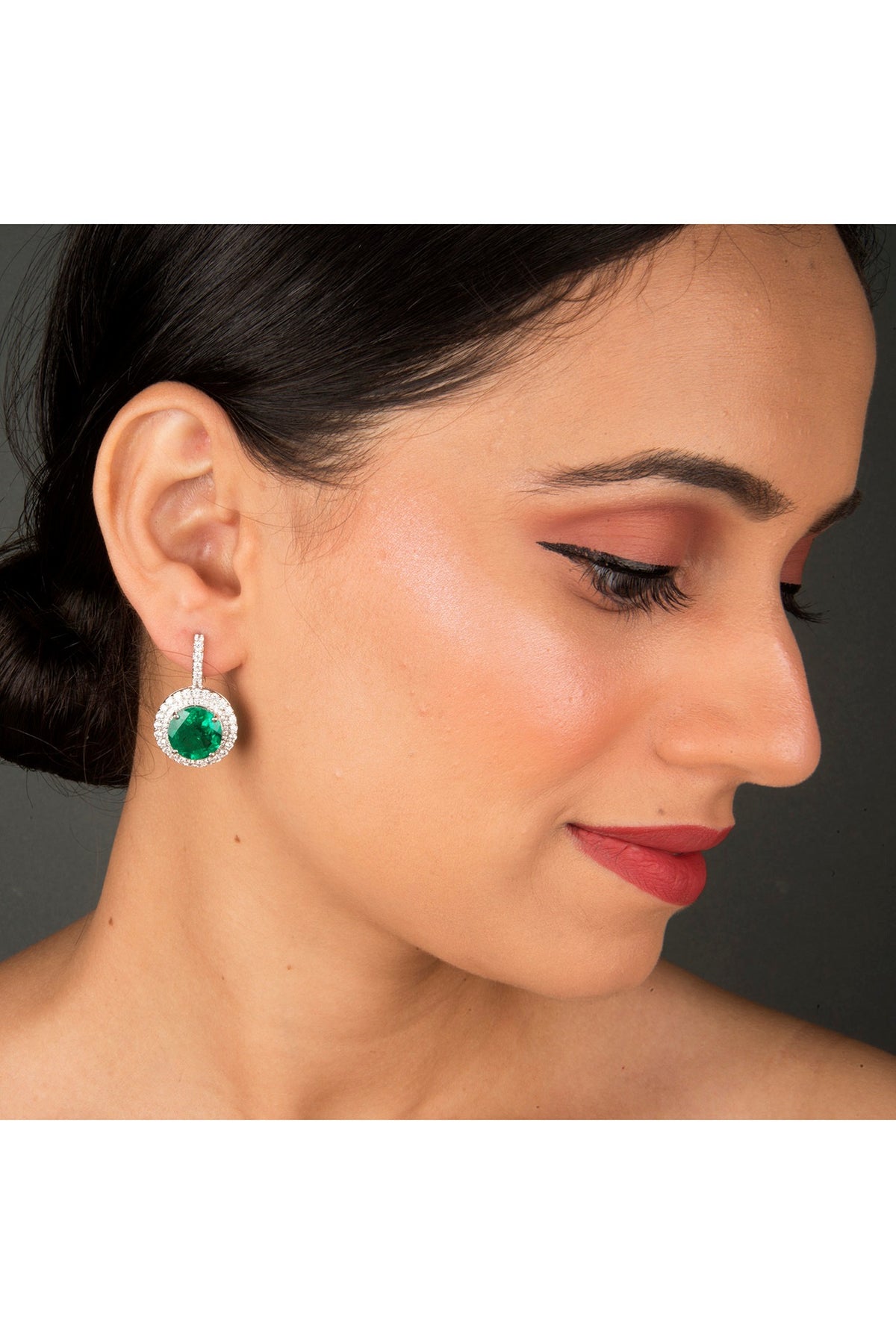 White Finish Round Stud Earrings In Sterling Silver