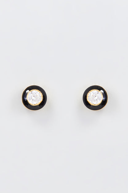 Gold Finish Zircon Enamelled Stud Earrings In Sterling Silver