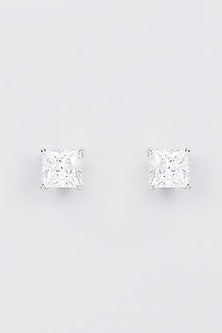 White Finish Zircon Stud Earrings In Sterling Silver