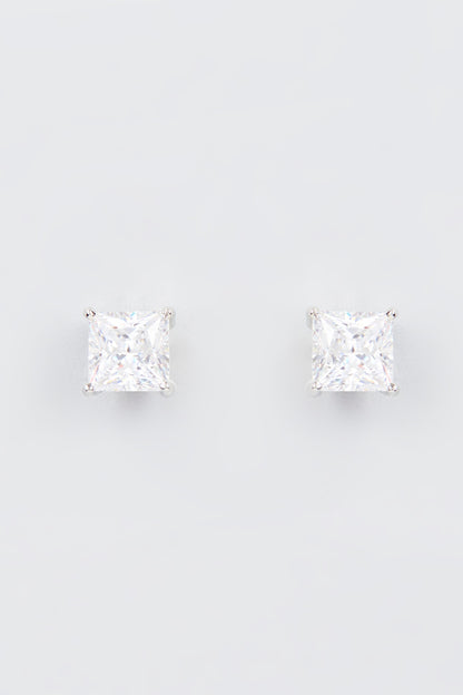 White Finish Zircon Stud Earrings In Sterling Silver