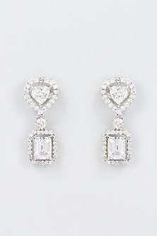 White Finish Zircon Dangler Earrings In Sterling Silver