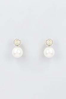 White Finish Shell Pearl & Synthetic Yellow Stone Dangler Earrings In Sterling Silver