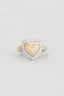 White Finish Zircon & Synthetic Yellow Stone Ring In Sterling Silver
