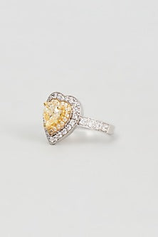 White Finish Zircon & Synthetic Yellow Stone Ring In Sterling Silver