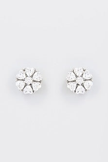 White Finish Zircon Stud Earrings In Sterling Silver