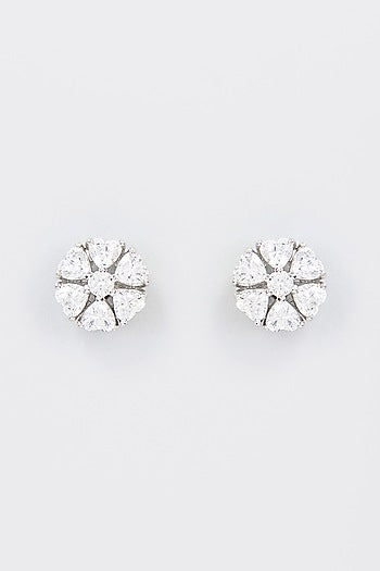 White Finish Zircon Stud Earrings In Sterling Silver