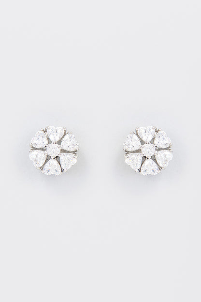 White Finish Zircon Stud Earrings In Sterling Silver