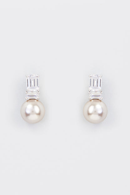 White Finish Zircon & Shell Pearl Dangler Earrings In Sterling Silver