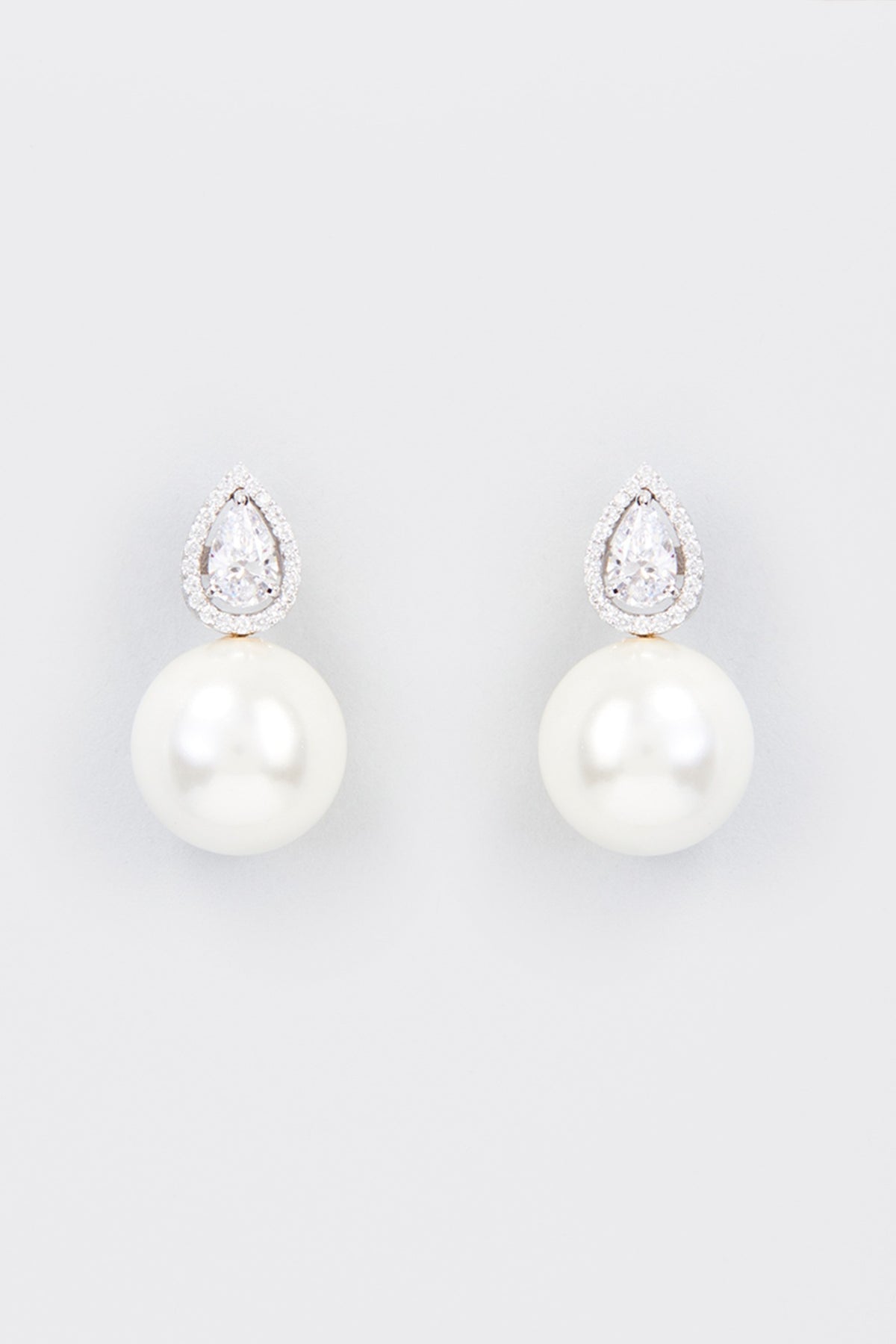 White Finish Zircon & Shell Pearl Dangler Earrings In Sterling Silver