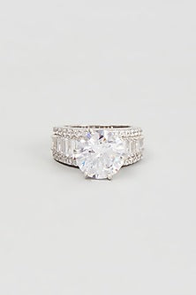 White Finish Zircon Ring In Sterling Silver