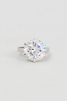 White Finish Zircon Ring In Sterling Silver