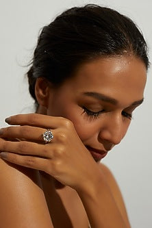 White Finish Zircon Ring In Sterling Silver
