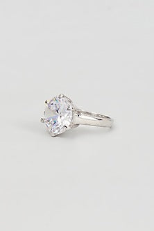 White Finish Zircon Ring In Sterling Silver