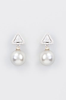 White Finish Zircon & Shell Pearl Dangler Earrings In Sterling Silver