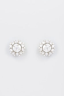 White Finish Zircon Stud Earrings In Sterling Silver