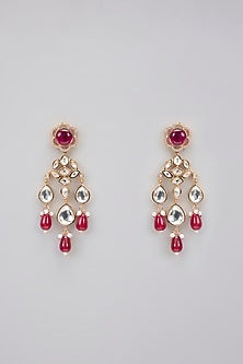 Rose Gold Finish Kundan Polki & Ruby Stone Necklace Set