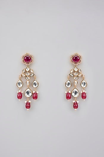 Rose Gold Finish Kundan Polki & Ruby Stone Necklace Set