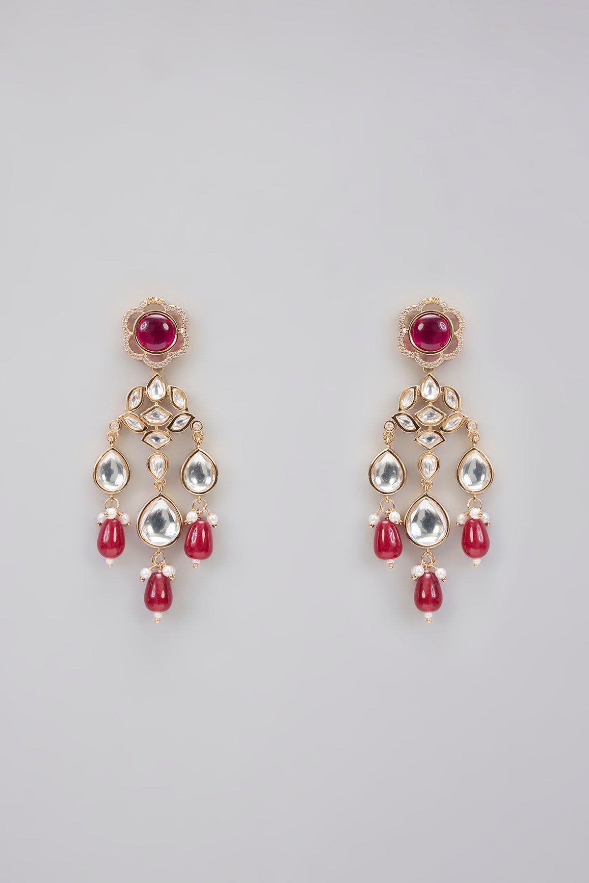 Rose Gold Finish Kundan Polki & Ruby Stone Necklace Set