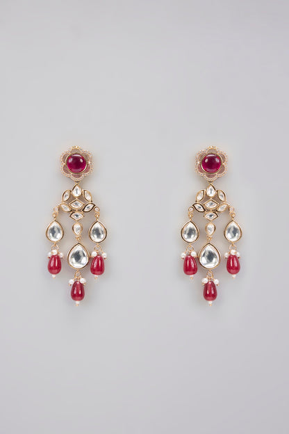 Rose Gold Finish Kundan Polki & Ruby Stone Necklace Set