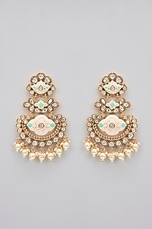 Rose Gold Finish Kundan Polki Meenakari Long Necklace Set