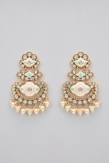 Rose Gold Finish Kundan Polki Meenakari Long Necklace Set