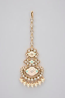 Rose Gold Finish Kundan Polki Meenakari Long Necklace Set