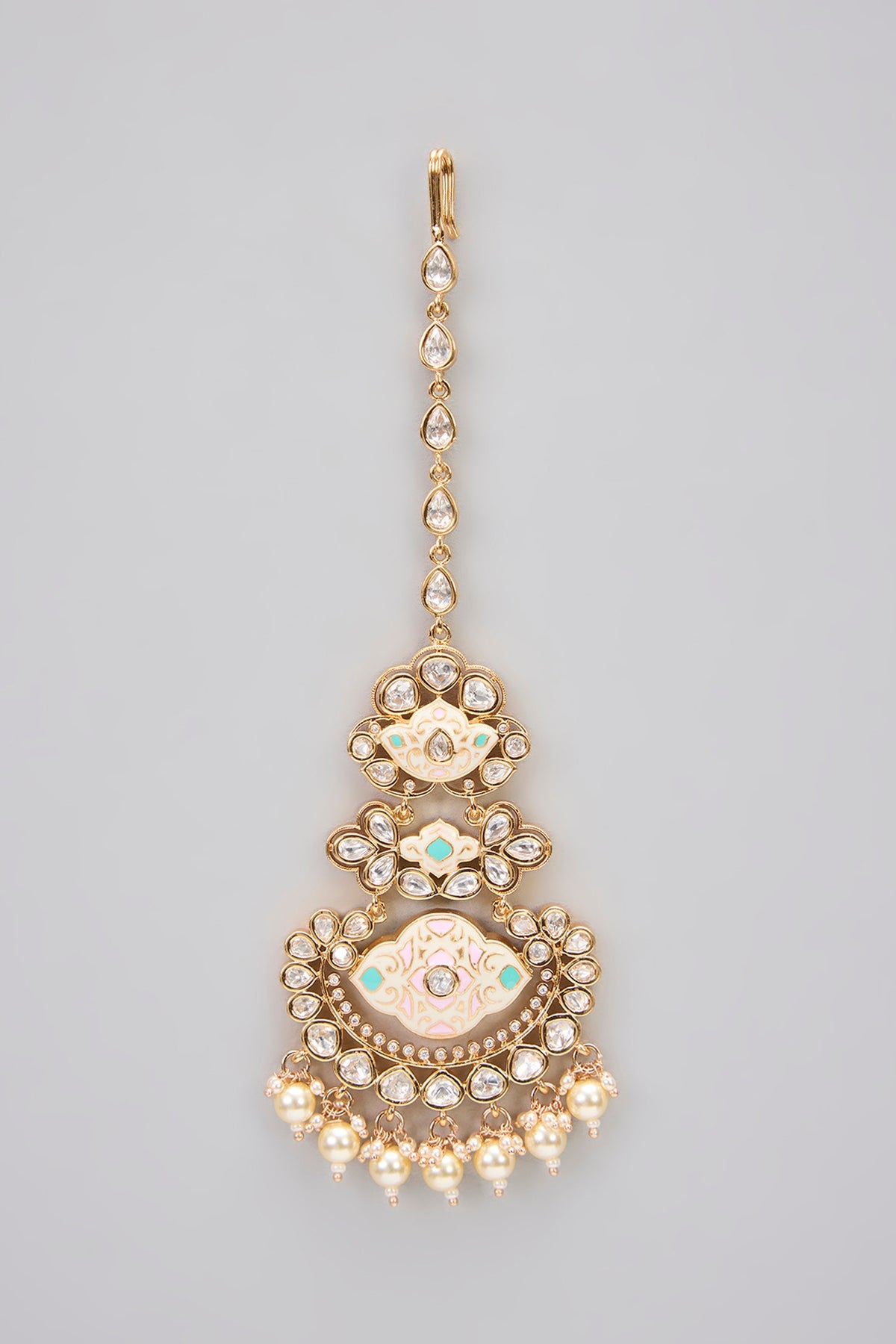 Rose Gold Finish Kundan Polki Meenakari Long Necklace Set