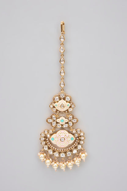 Rose Gold Finish Kundan Polki Meenakari Long Necklace Set