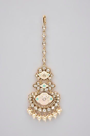 Rose Gold Finish Kundan Polki Meenakari Long Necklace Set