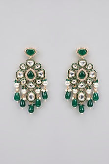 Rose Gold Finish Kundan Polki & Green Stone Green Enameled Choker Necklace Set